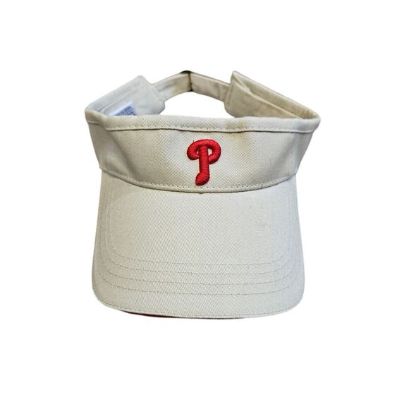 Philadelphia Phillies Adjustable Visor Hat Beige Red Embroidered MLB Adult OS - Picture 1 of 8
